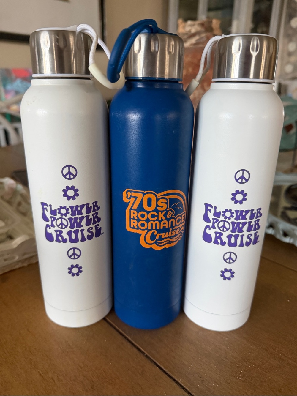 Set of 3 Retro Cruise Water Bottles - Flower Power & '70s Rock